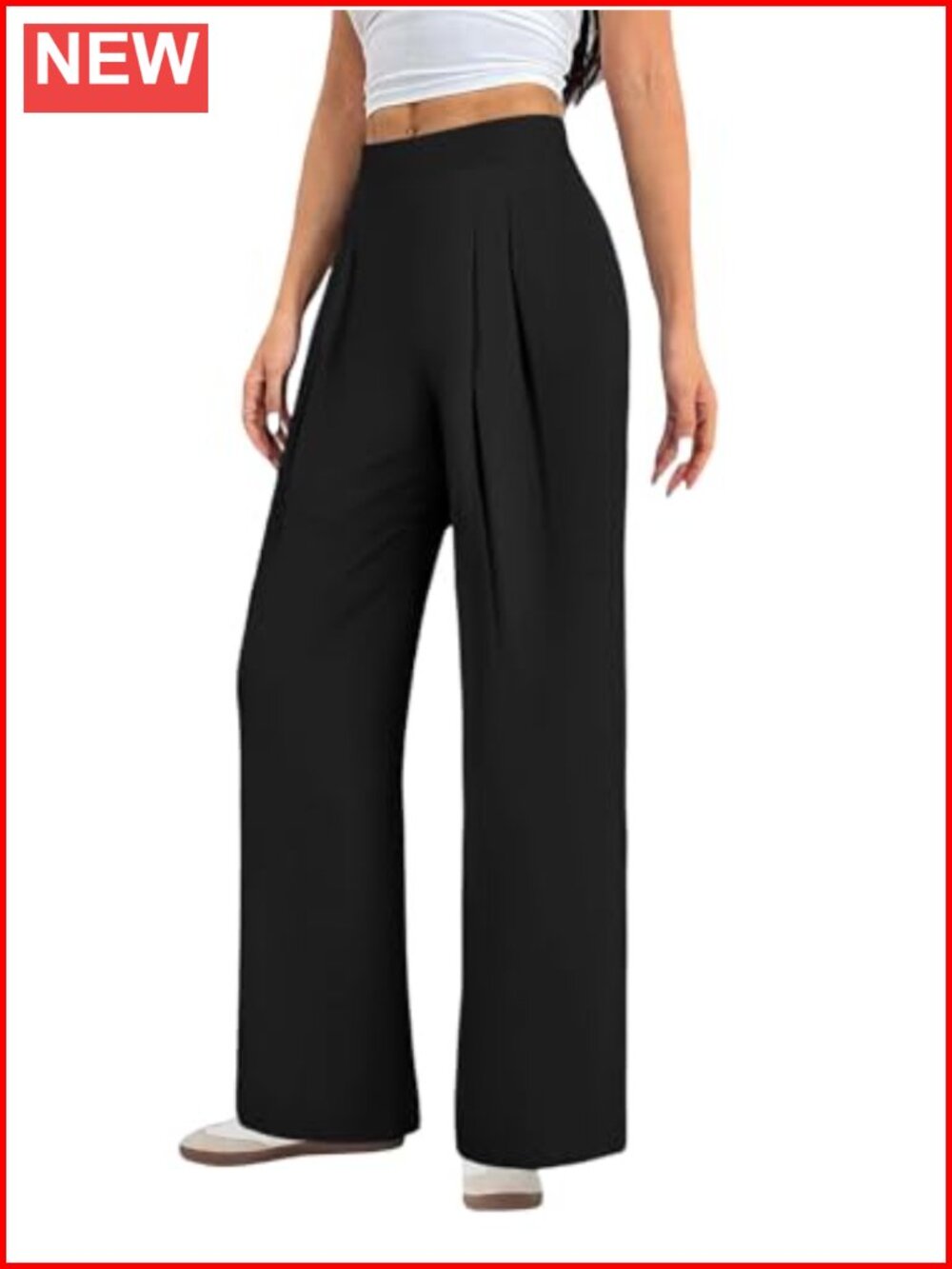 Womens Wide Leg Pleated Stretchy Pull On Trousers Pants